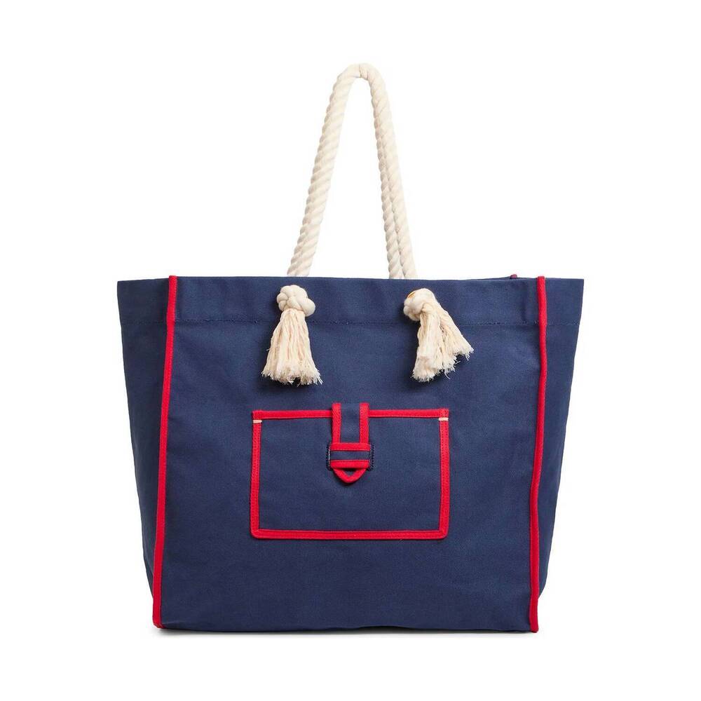 NEW CLARE V. beach marine canvas tote in navy